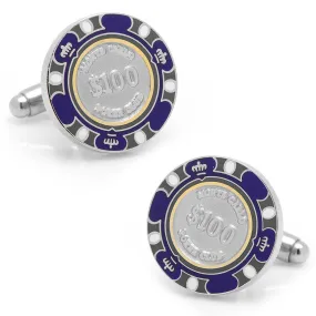 $100 Purple Poker Chip Cufflinks