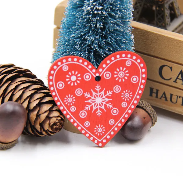 12PCS DIY White&Red Tree/Heart/Star Wooden Pendants Ornaments For Christmas Party Xmas Tree Ornaments Kids Gifts Decorations