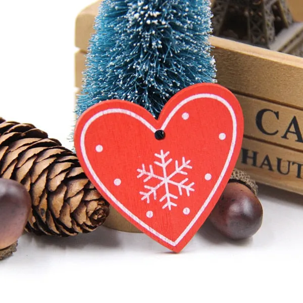 12PCS DIY White&Red Tree/Heart/Star Wooden Pendants Ornaments For Christmas Party Xmas Tree Ornaments Kids Gifts Decorations