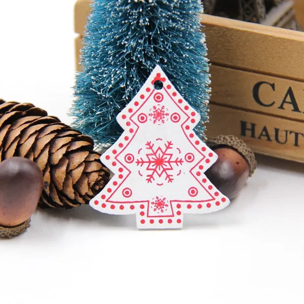 12PCS DIY White&Red Tree/Heart/Star Wooden Pendants Ornaments For Christmas Party Xmas Tree Ornaments Kids Gifts Decorations