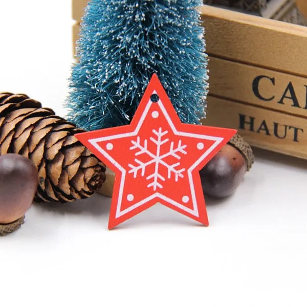 12PCS DIY White&Red Tree/Heart/Star Wooden Pendants Ornaments For Christmas Party Xmas Tree Ornaments Kids Gifts Decorations