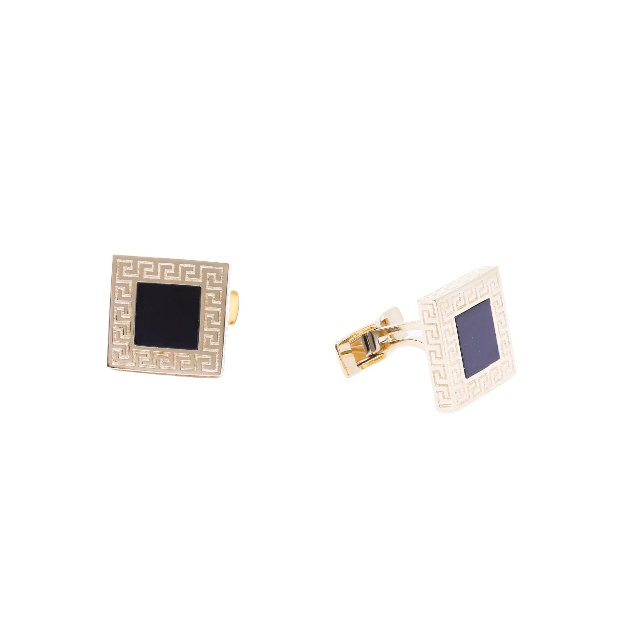 14K YELLOW GOLD ENGRAVED SQUARE ONYX CUFFLINKS