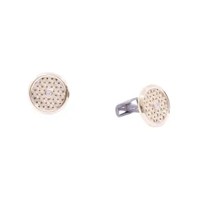 14K YELLOW GOLD SATIN ROUND LATTICE CUFFLINKS WITH DIAMOND ACCENTS