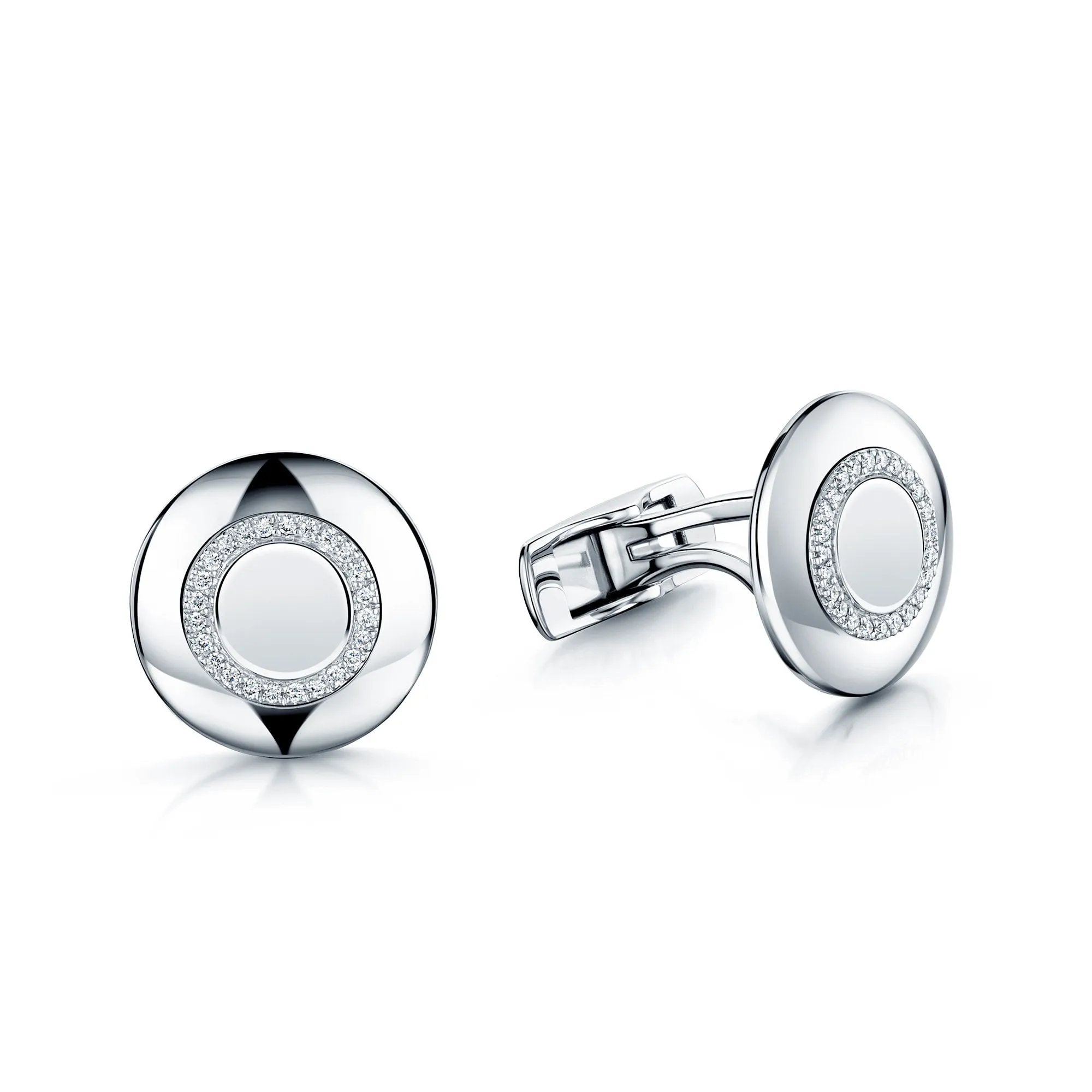 18ct White Gold Diamond Set Round Cufflinks