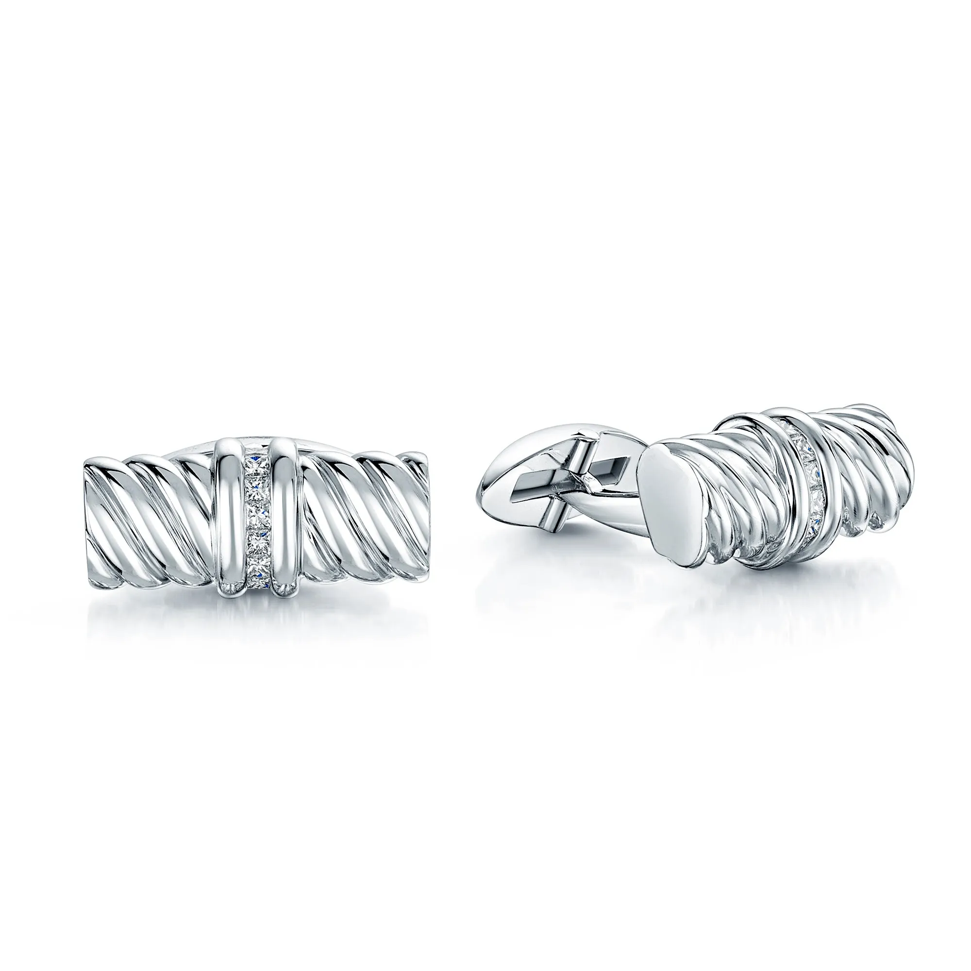 Diamond-Embellished 18ct White Gold T-Bar Cufflinks