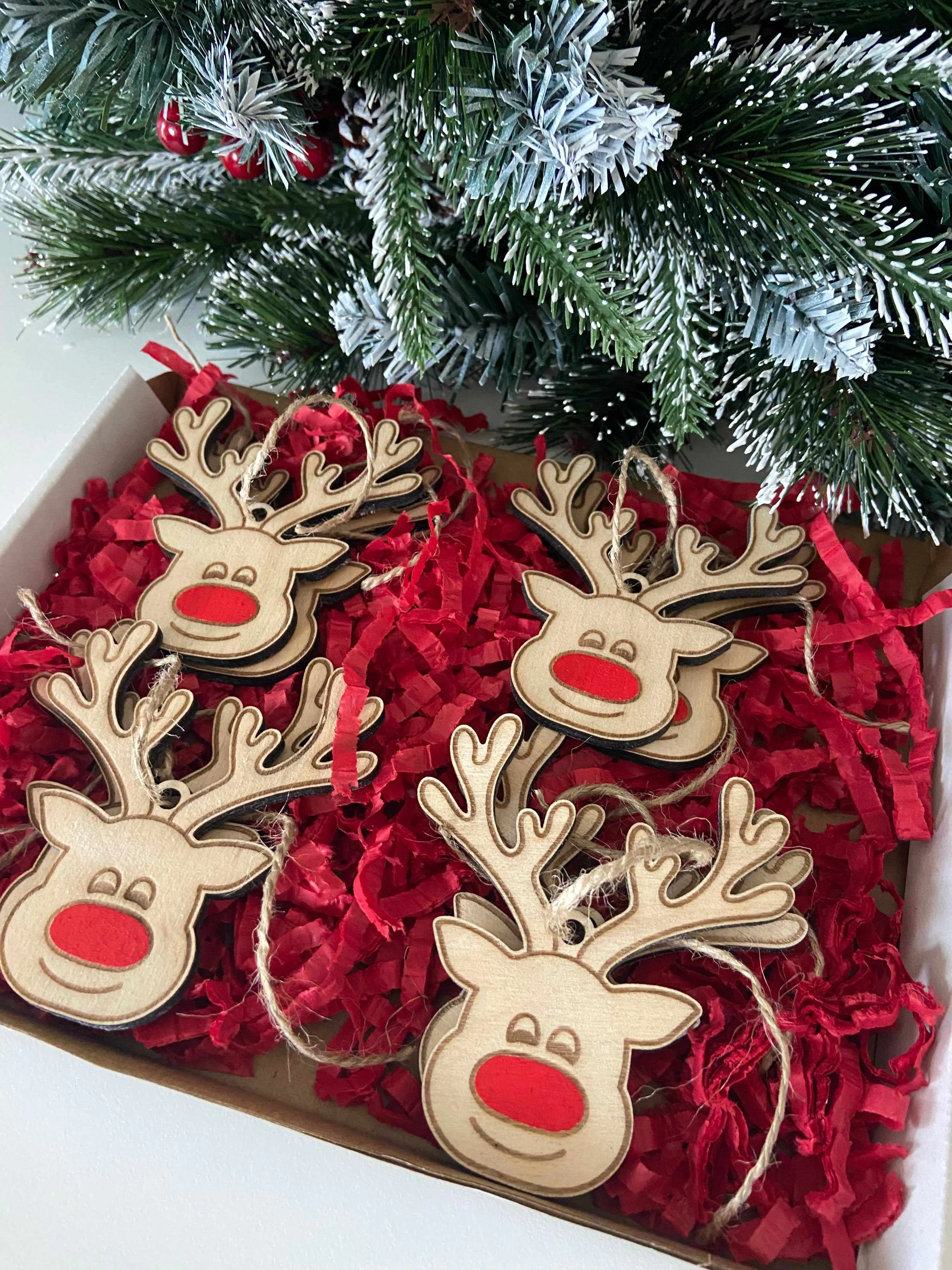 8 Wooden Rudolph Christmas Tree Ornaments