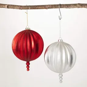 8"H Sullivans Shimmering Felt Ball Ornaments - Set of 2, Red Christmas Ornaments