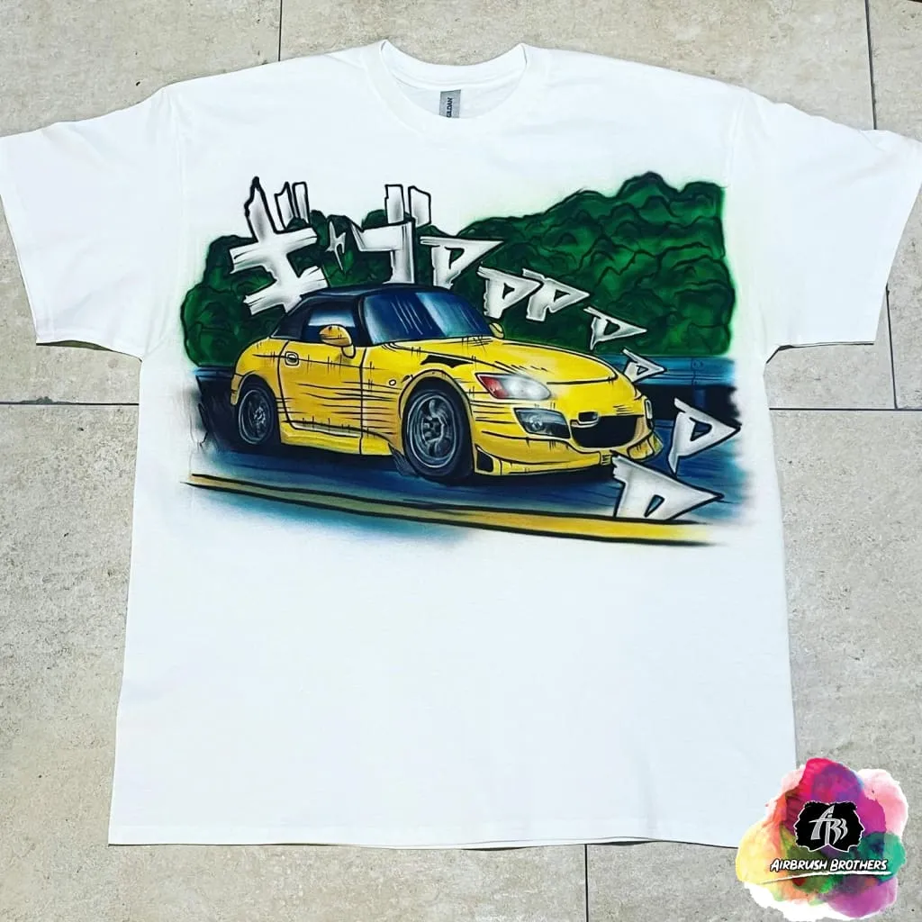 Airbrush Comic Style Car Cartoon Shirt Design