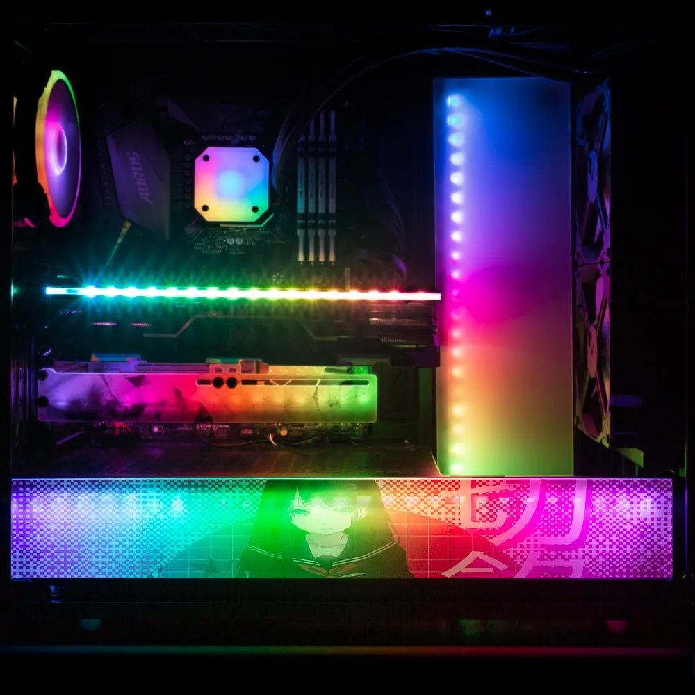 Optimized Anime Slice PSU Shroud Cover in Vibrant RGB Colors for PC Case