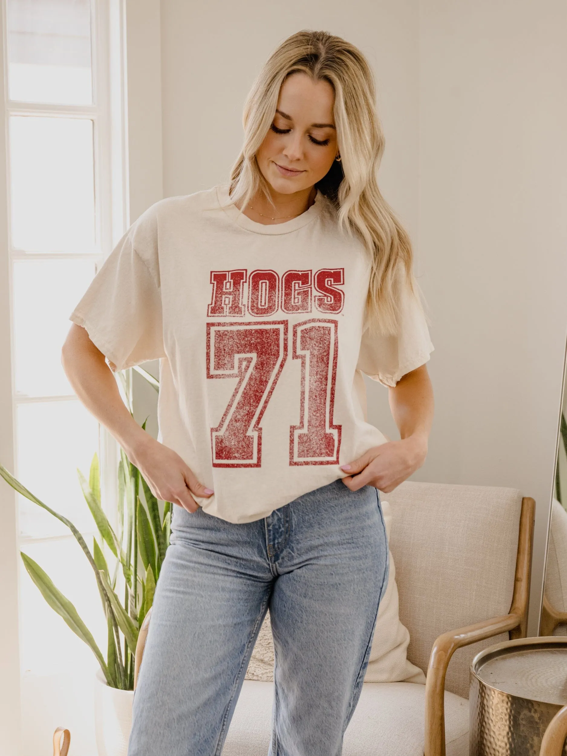 Arkansas Razorbacks Player Off White Thrifted Tee