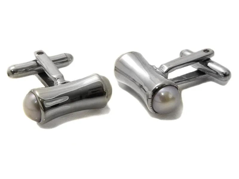 Barbell Gemstone Cufflinks (White Pearl)