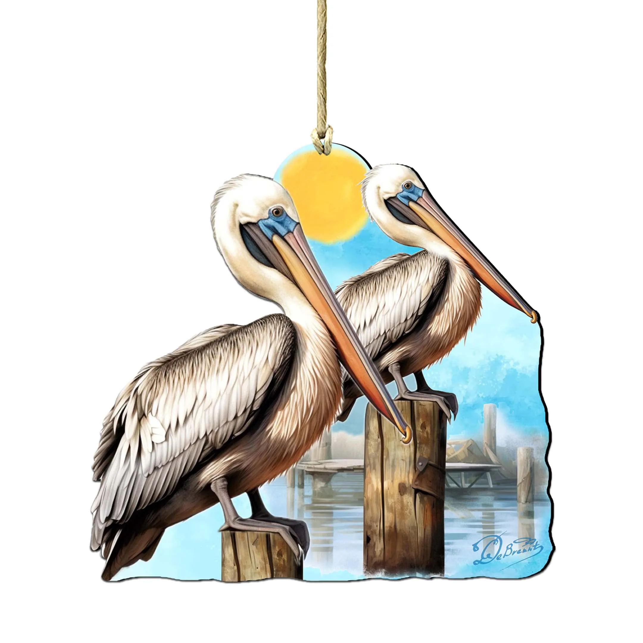 Beach Themed Ornaments - Pelicans Wooden Ornaments by G.Debrekht | Coastal Holiday Decor - 8688195