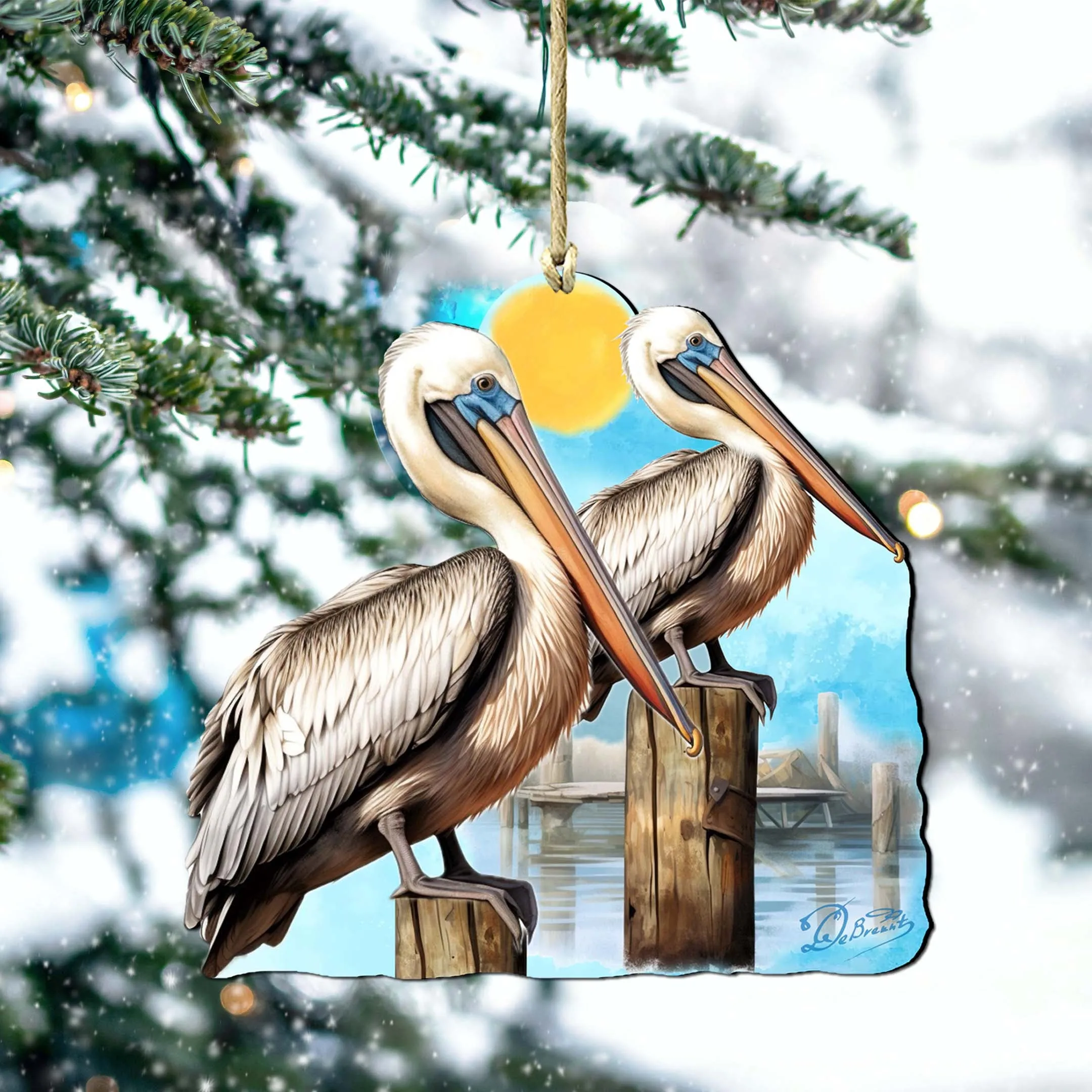 Beach Themed Ornaments - Pelicans Wooden Ornaments by G.Debrekht | Coastal Holiday Decor - 8688195