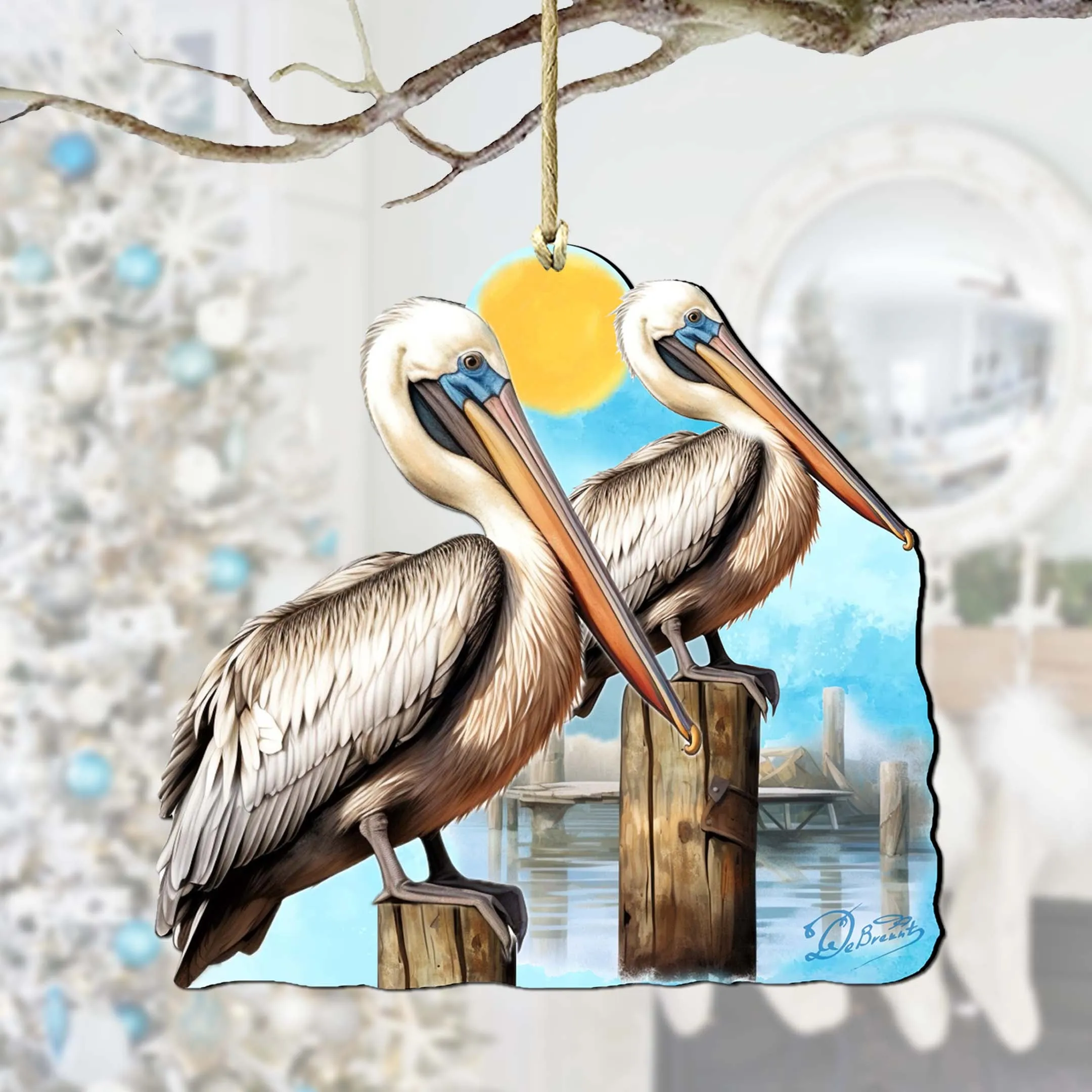 Beach Themed Ornaments - Pelicans Wooden Ornaments by G.Debrekht | Coastal Holiday Decor - 8688195