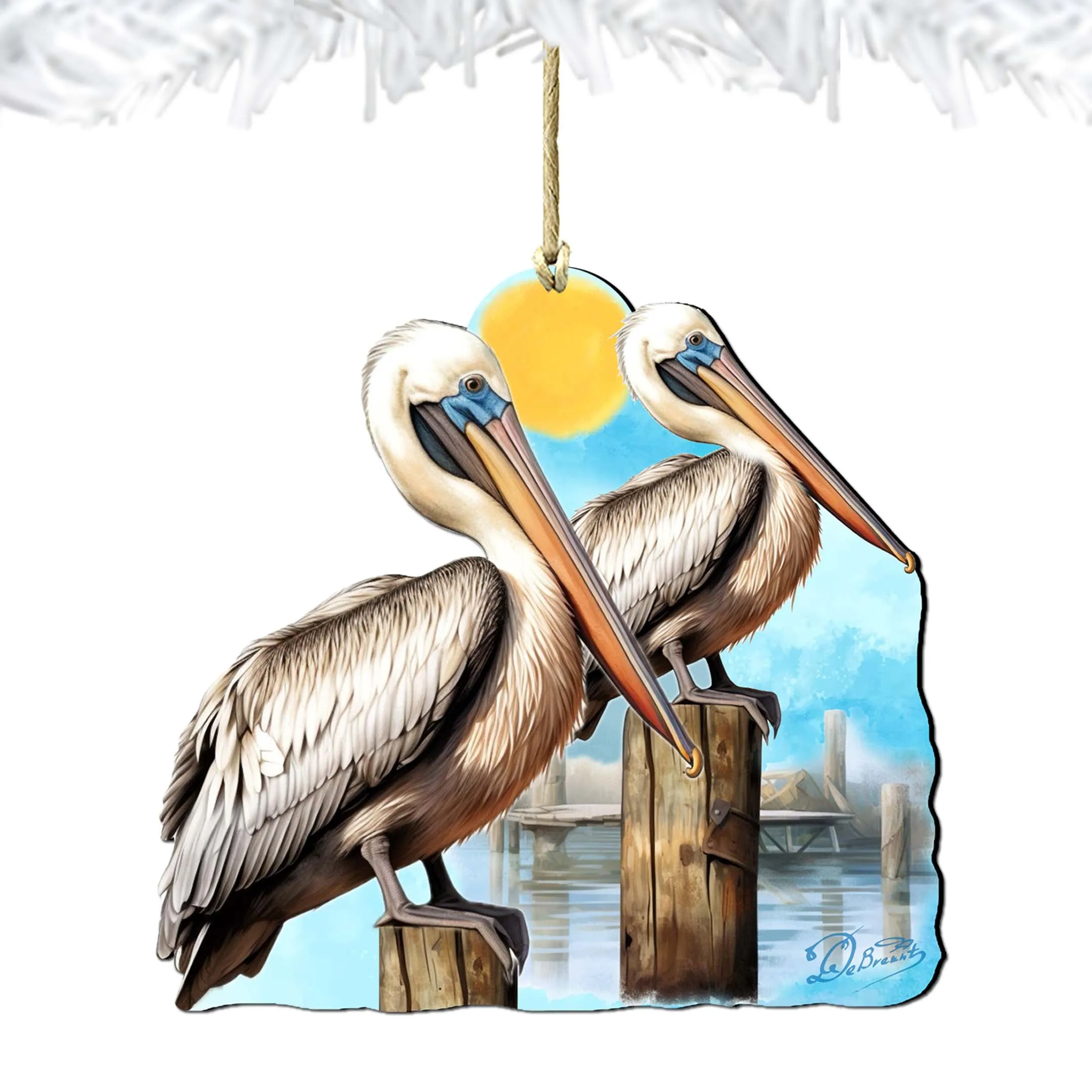 Beach Themed Ornaments - Pelicans Wooden Ornaments by G.Debrekht | Coastal Holiday Decor - 8688195