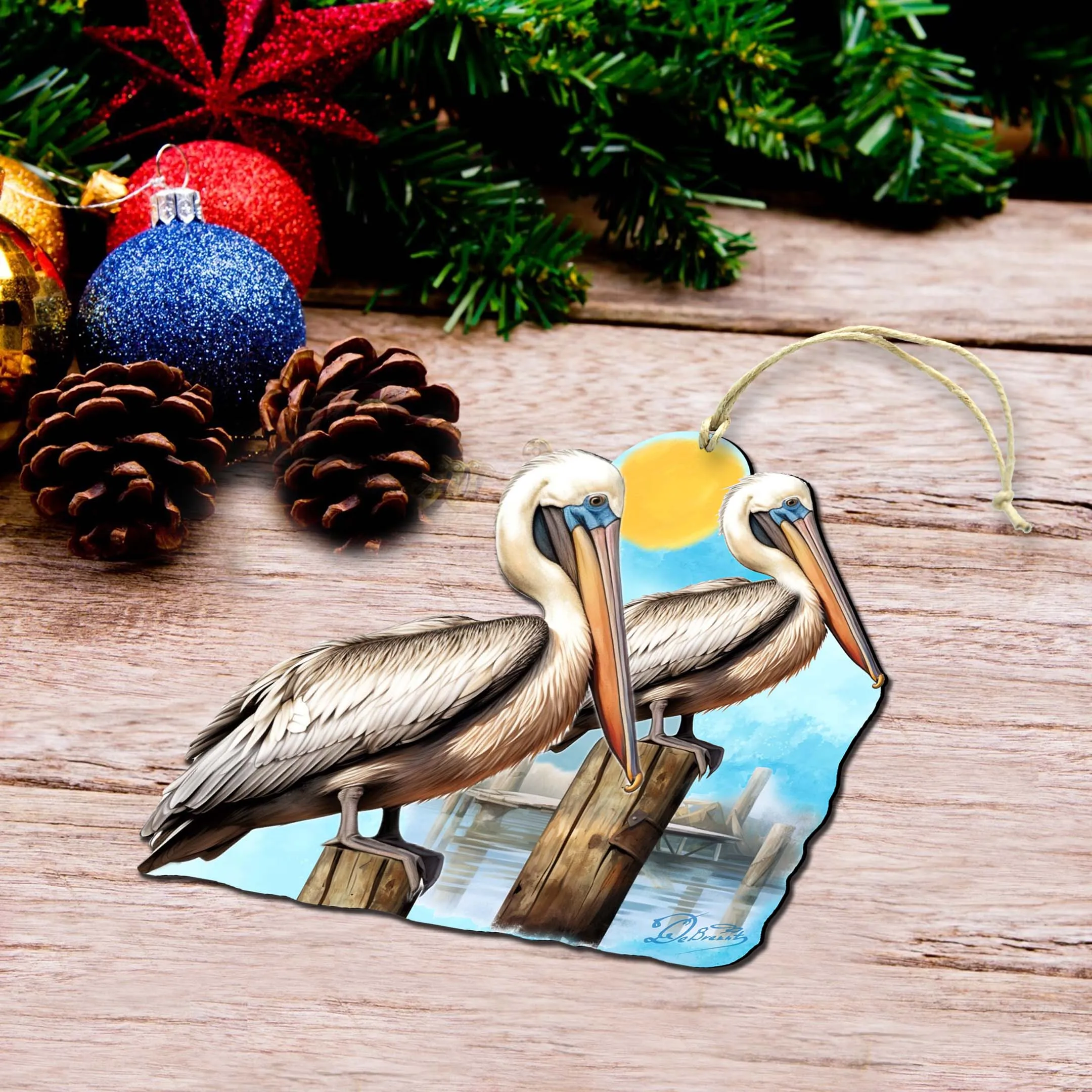 Beach Themed Ornaments - Pelicans Wooden Ornaments by G.Debrekht | Coastal Holiday Decor - 8688195