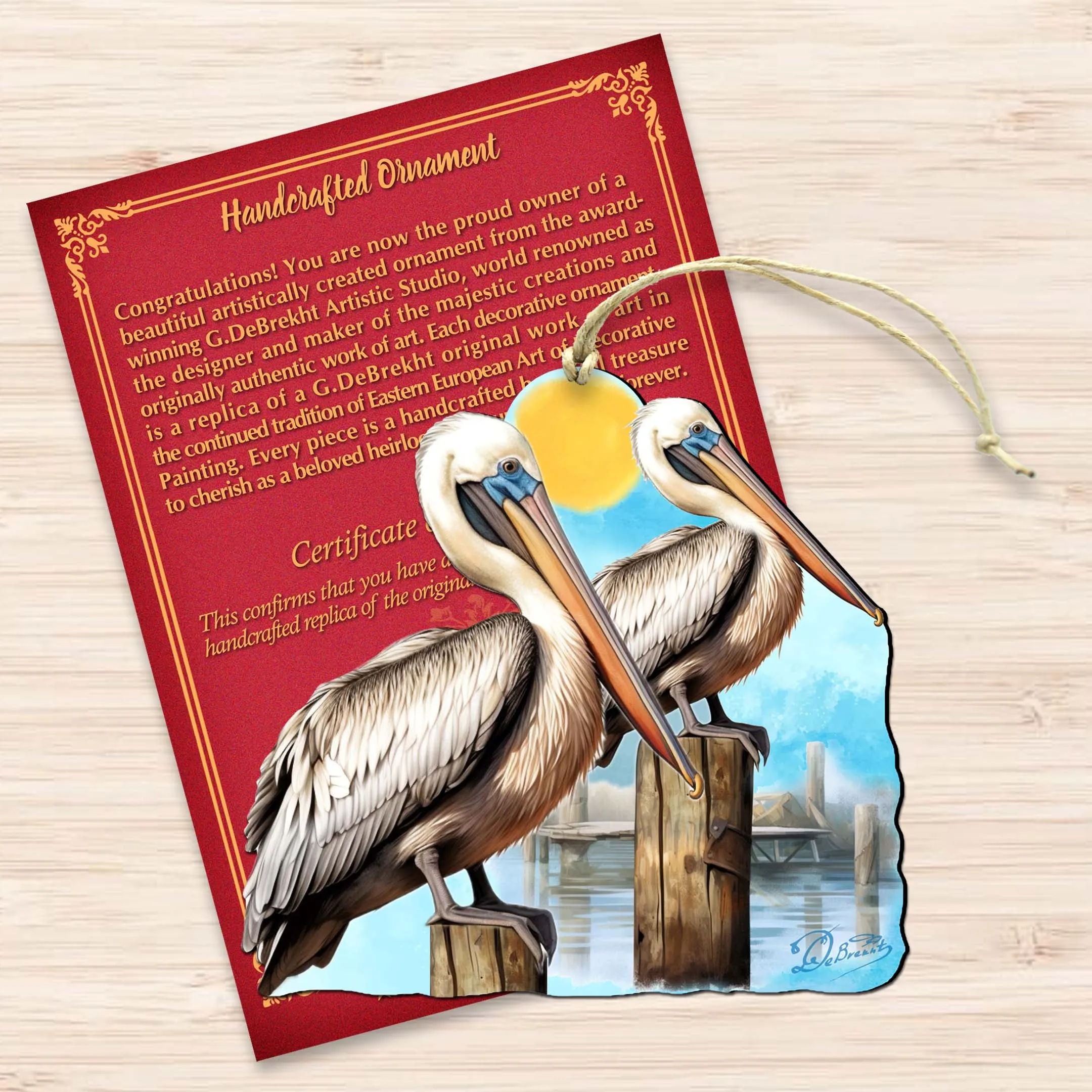 Beach Themed Ornaments - Pelicans Wooden Ornaments by G.Debrekht | Coastal Holiday Decor - 8688195