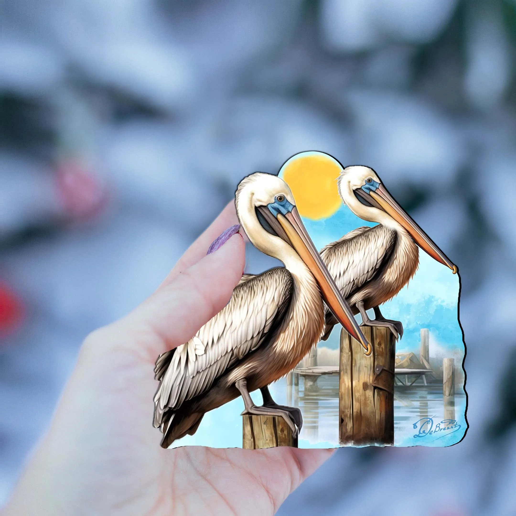 Beach Themed Ornaments - Pelicans Wooden Ornaments by G.Debrekht | Coastal Holiday Decor - 8688195