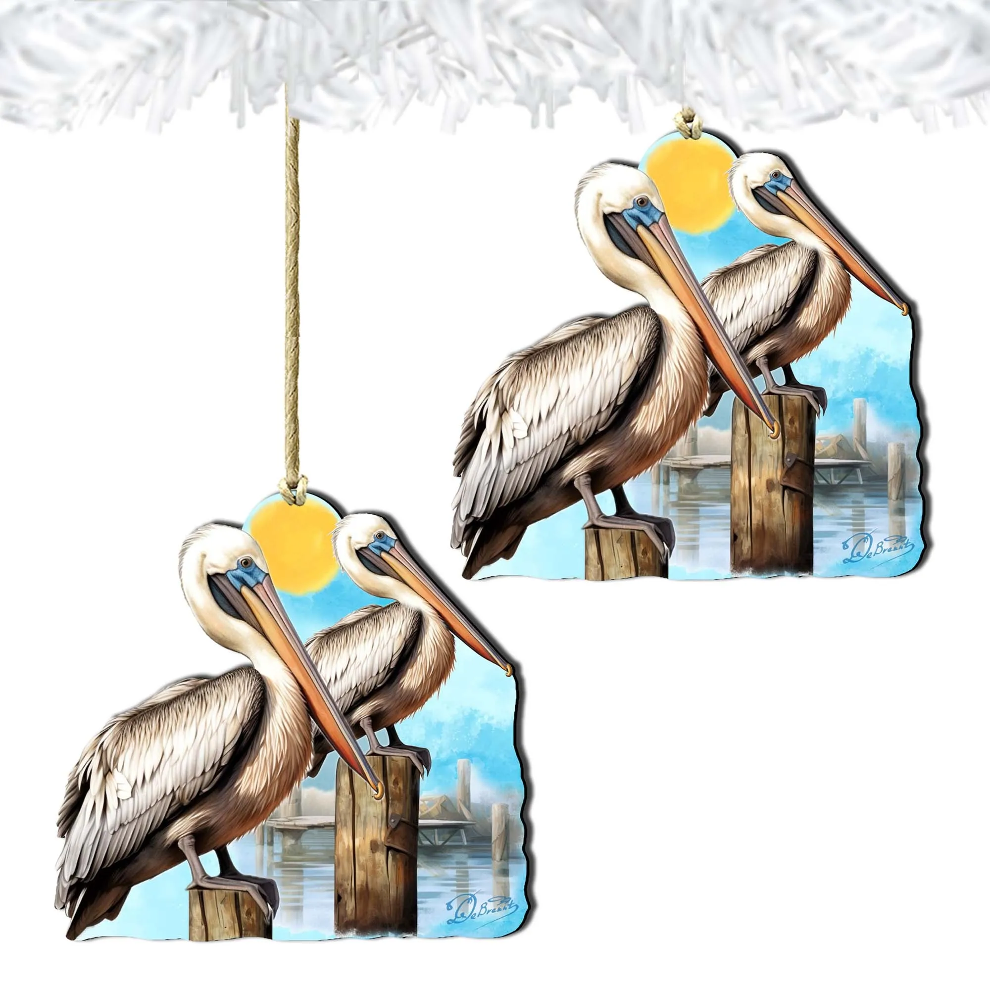 Beach Themed Ornaments - Pelicans Wooden Ornaments by G.Debrekht | Coastal Holiday Decor - 8688195