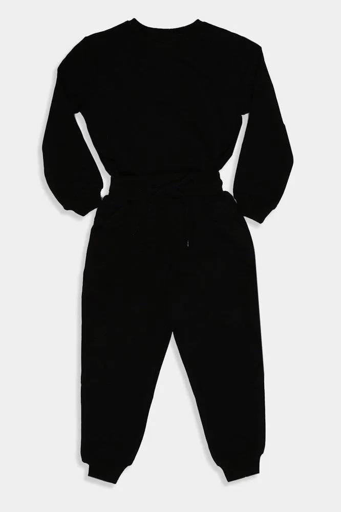 Black Cartoon Character Back Kids Tracksuit