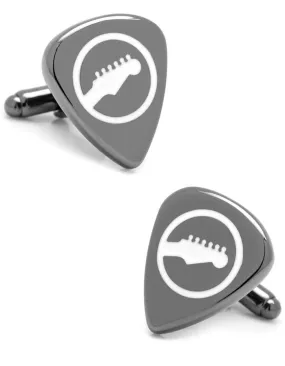 Black Guitar Pick Cufflinks - Bullet Back Closure - Gunmetal Finish