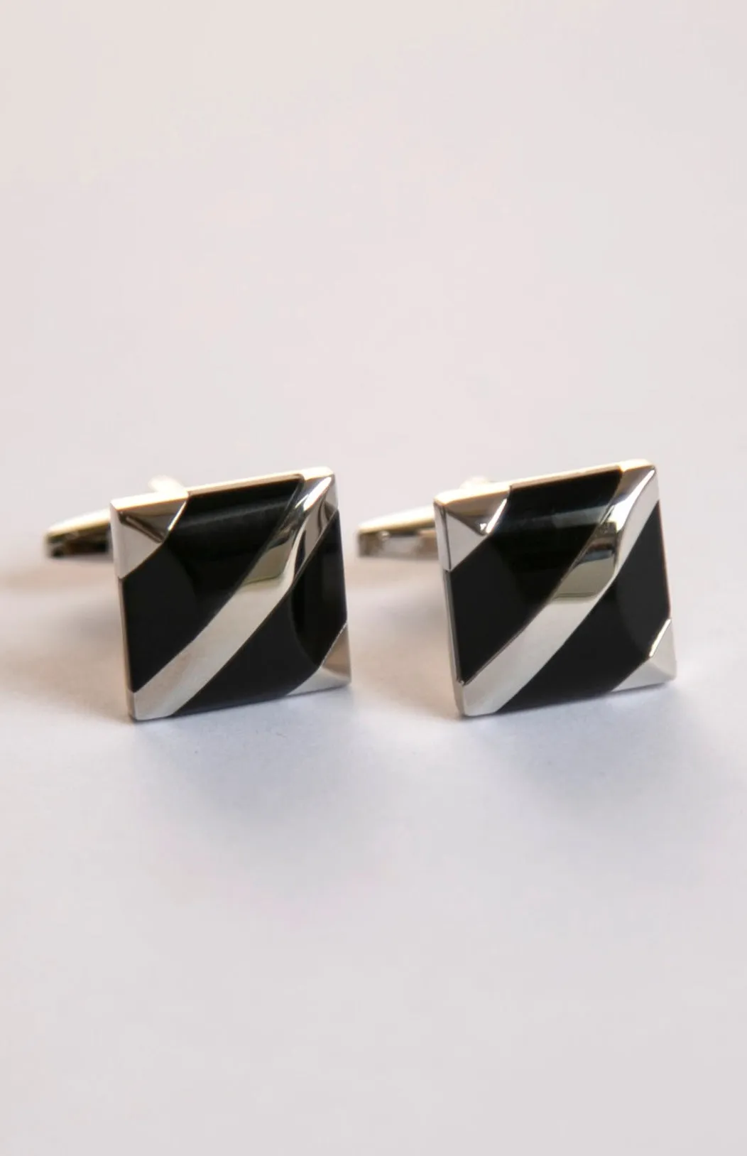 Black Silver Diagonal Cufflinks