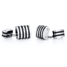 Black Stripe Polished Titanium Chain Style Cufflinks