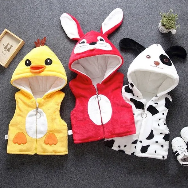 Boys And Girls  Fluffy Cartoon Hooded Vest