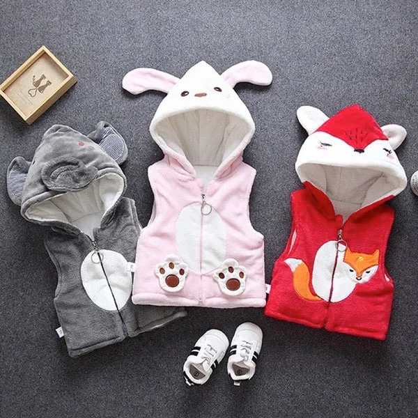 Boys And Girls  Fluffy Cartoon Hooded Vest