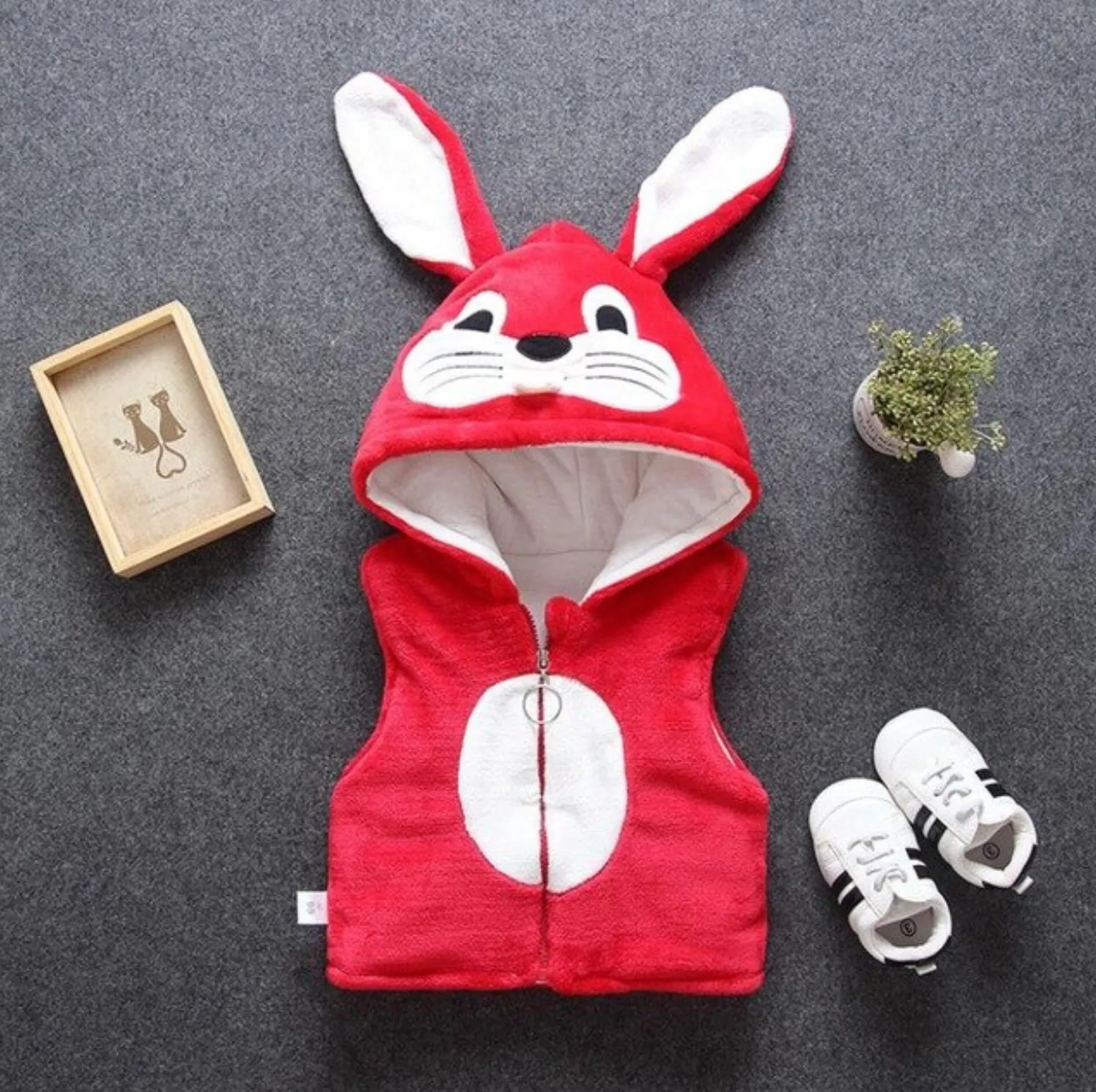 Boys And Girls  Fluffy Cartoon Hooded Vest