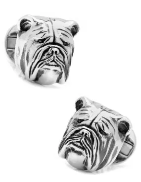 British Bulldog 3D Cufflinks - Sterling Silver - Swivel Closure