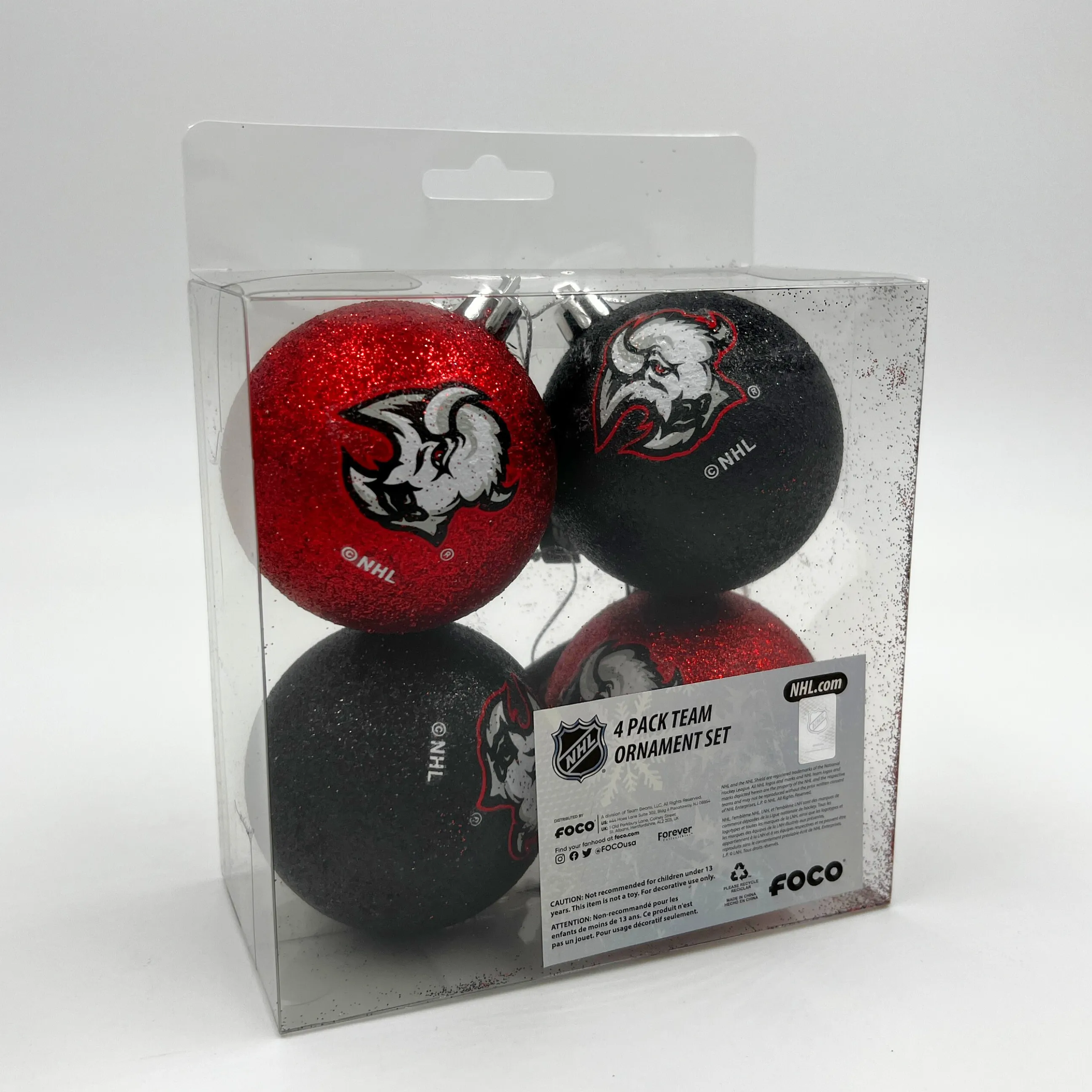 Buffalo Sabres Black & Red 4 Pack Ornaments