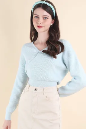 Light Blue Cabana Knit Top for Casual Wear