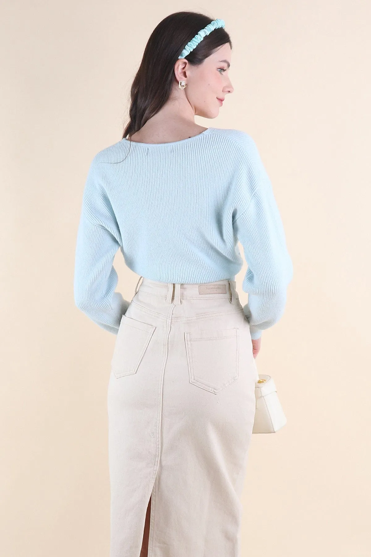 Light Blue Cabana Knit Top for Casual Wear