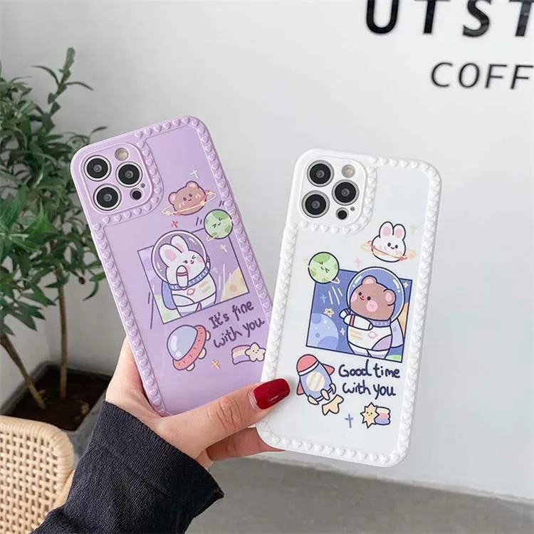 Cartoon Print Case with Pearl Bracelet