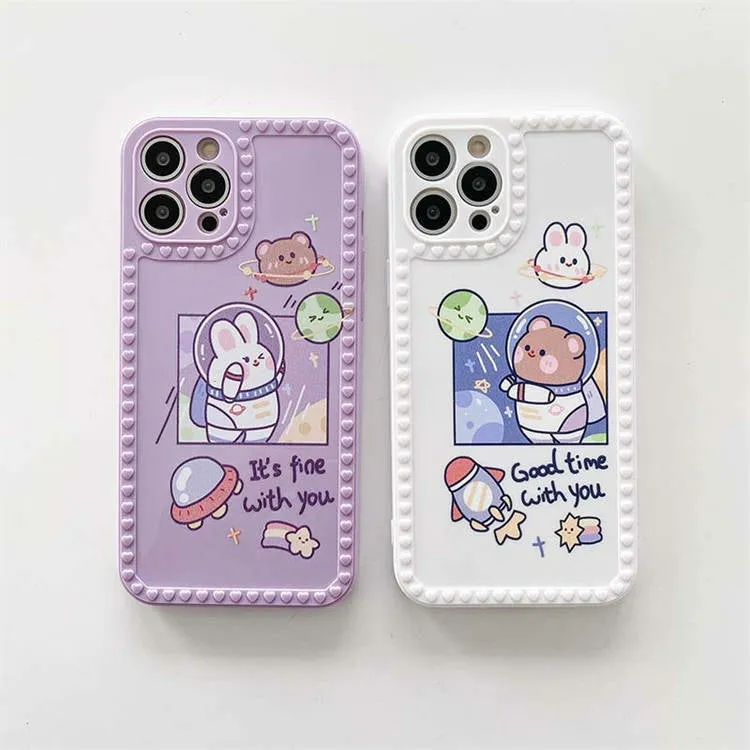 Cartoon Print Case with Pearl Bracelet