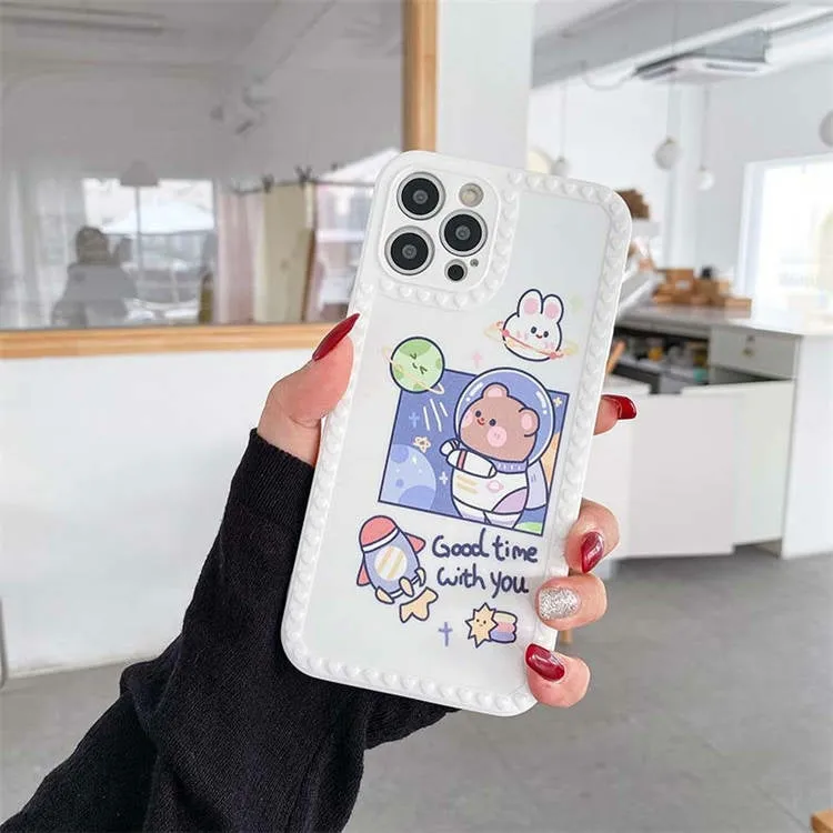 Cartoon Print Case with Pearl Bracelet