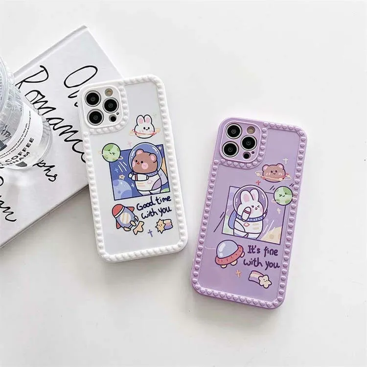 Cartoon Print Case with Pearl Bracelet