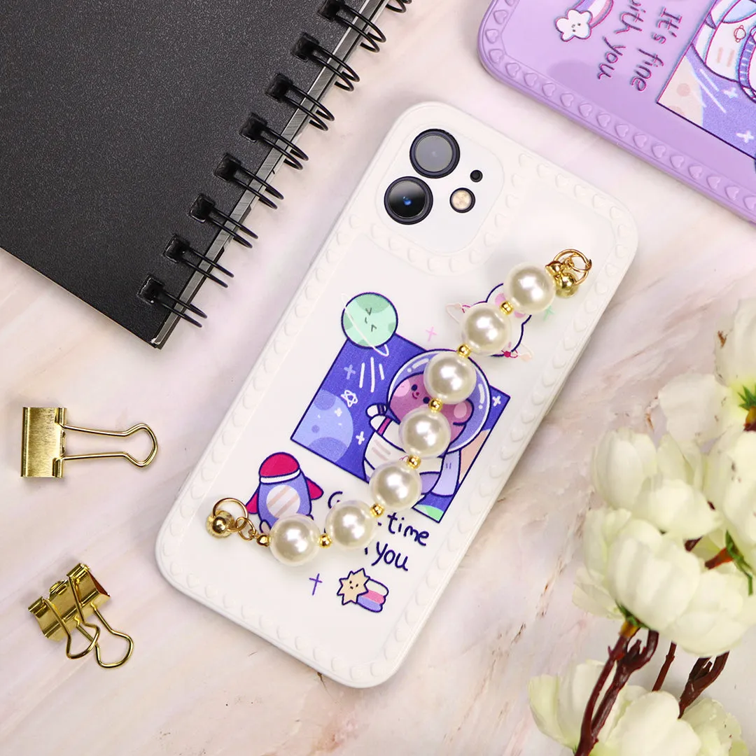 Cartoon Print Case with Pearl Bracelet