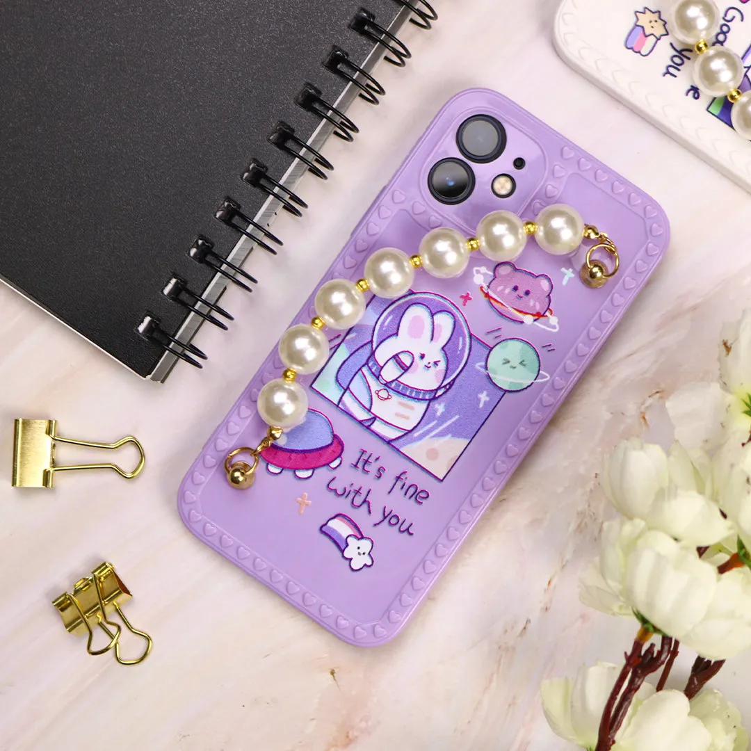 Cartoon Print Case with Pearl Bracelet