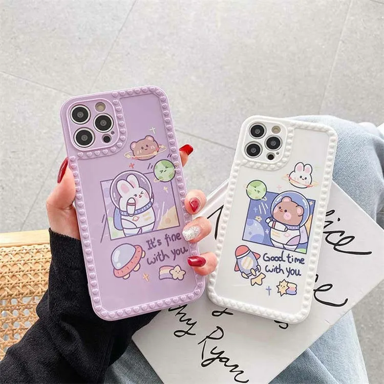 Cartoon Print Case with Pearl Bracelet