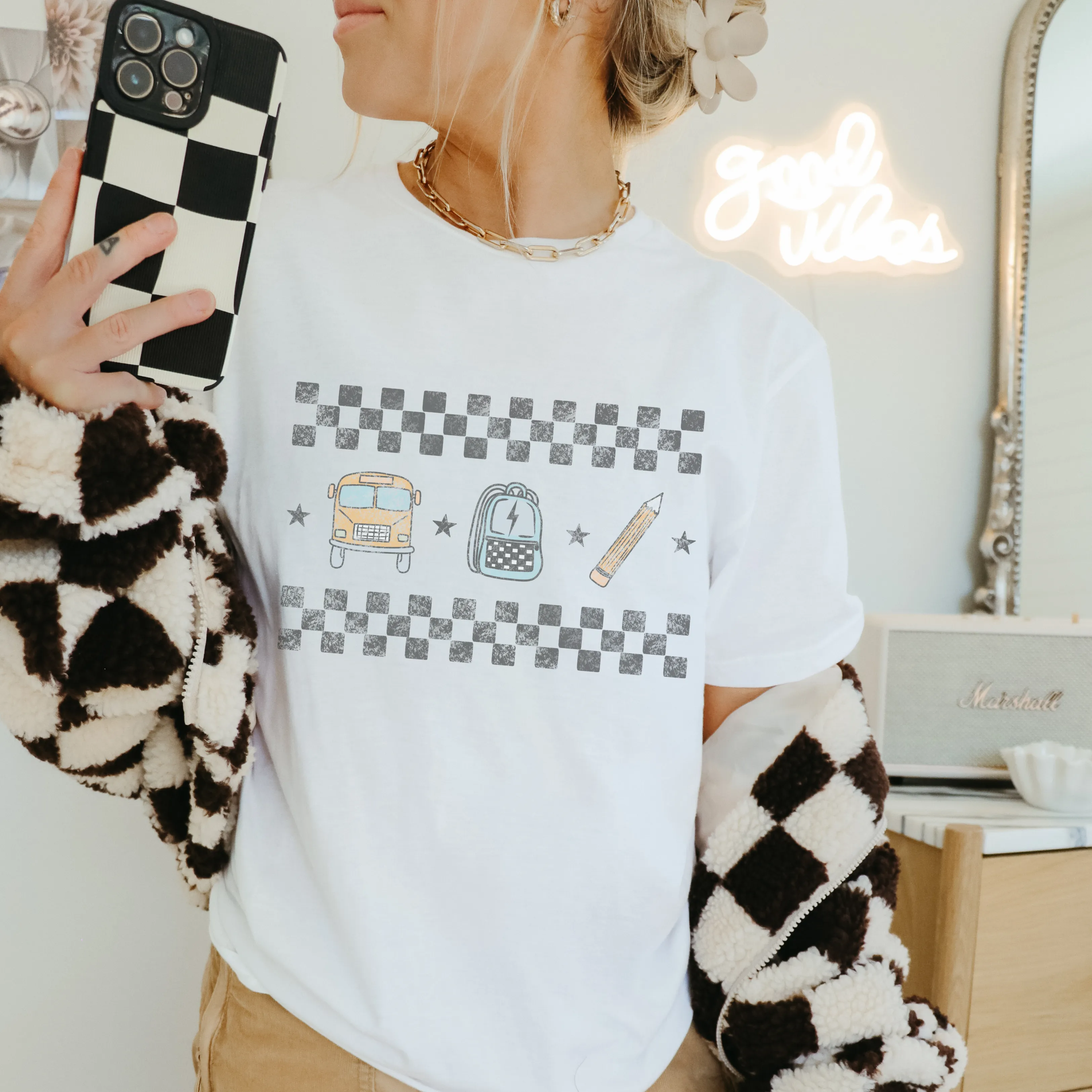 Checkered School Retro T Shirt