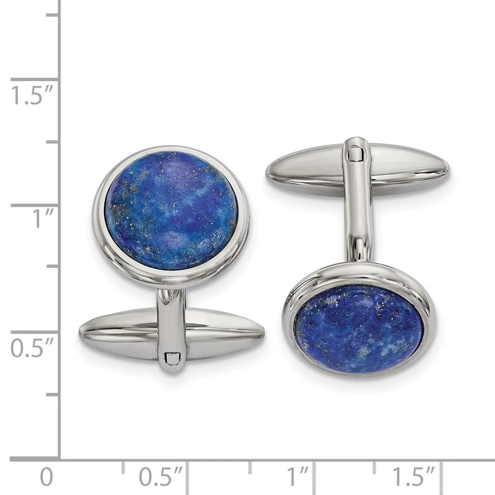 Chisel Stainless Steel Polished Lapis Circle Cufflinks