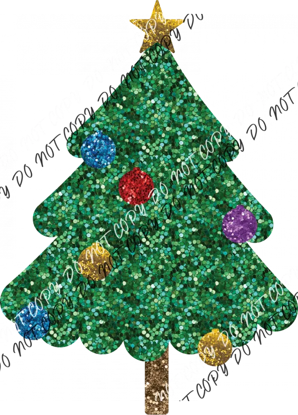 Christmas Tree with Ornaments faux sequin DTF Transfer