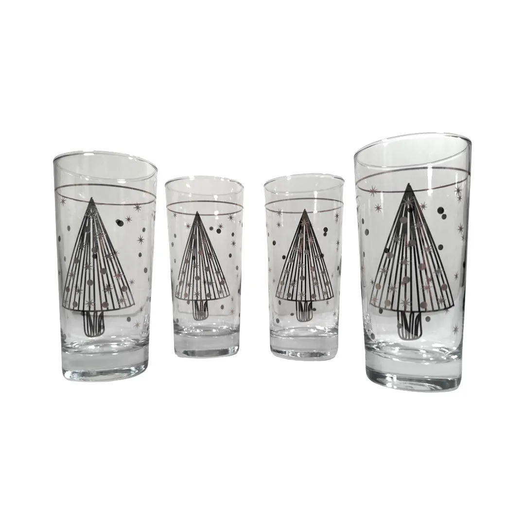 Culver Mid-Century Silver and Gold Christmas Tree Glasses (Set of 4)