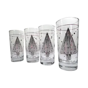 Culver Mid-Century Silver and Gold Christmas Tree Glasses (Set of 4)