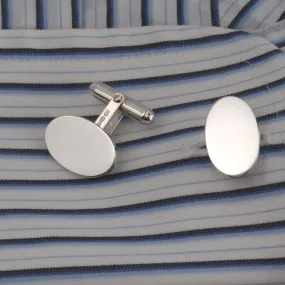 Engraved Sterling Silver Oval Swivel Torpedo Cufflinks