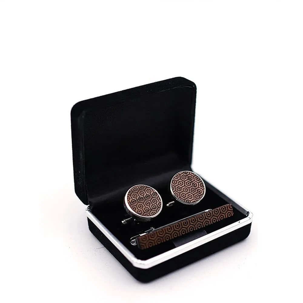 Geometric Pattern Cufflinks & Tie Bar Gift Set