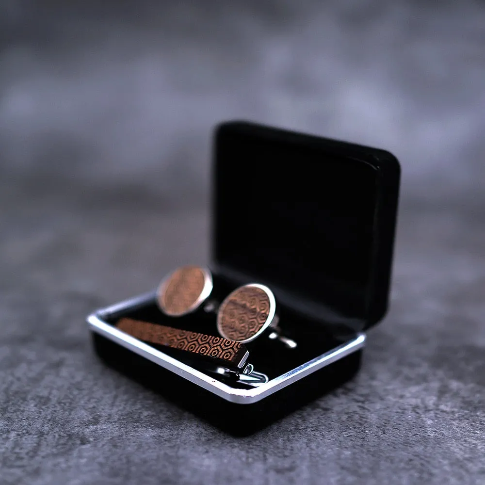 Geometric Pattern Cufflinks & Tie Bar Gift Set