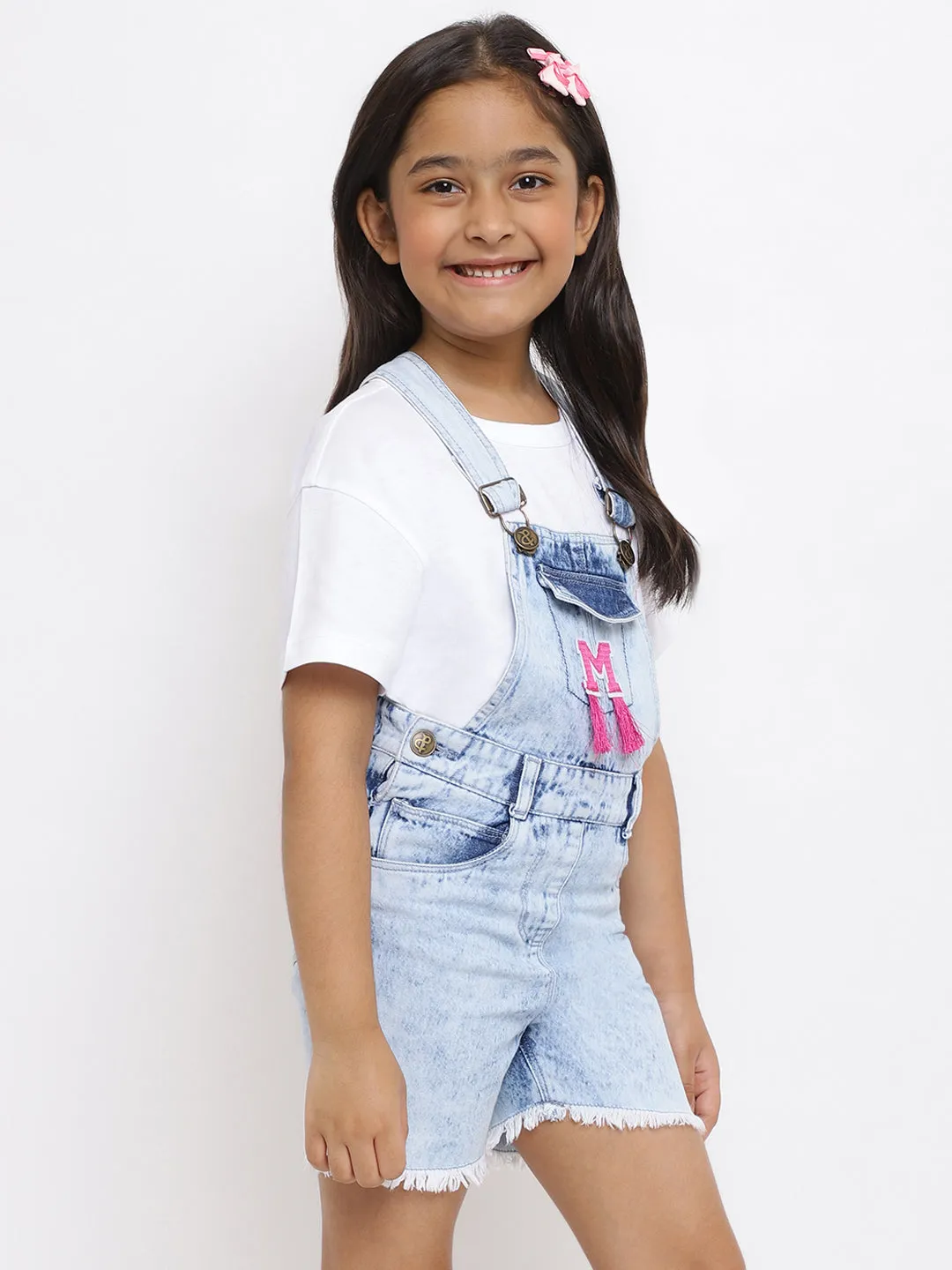 Girls Light Blue Denim Dungaree